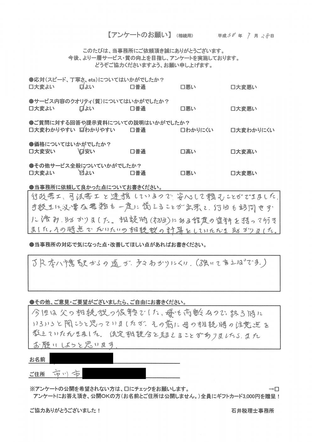 市川市在住 Ｈ.Ｋ様